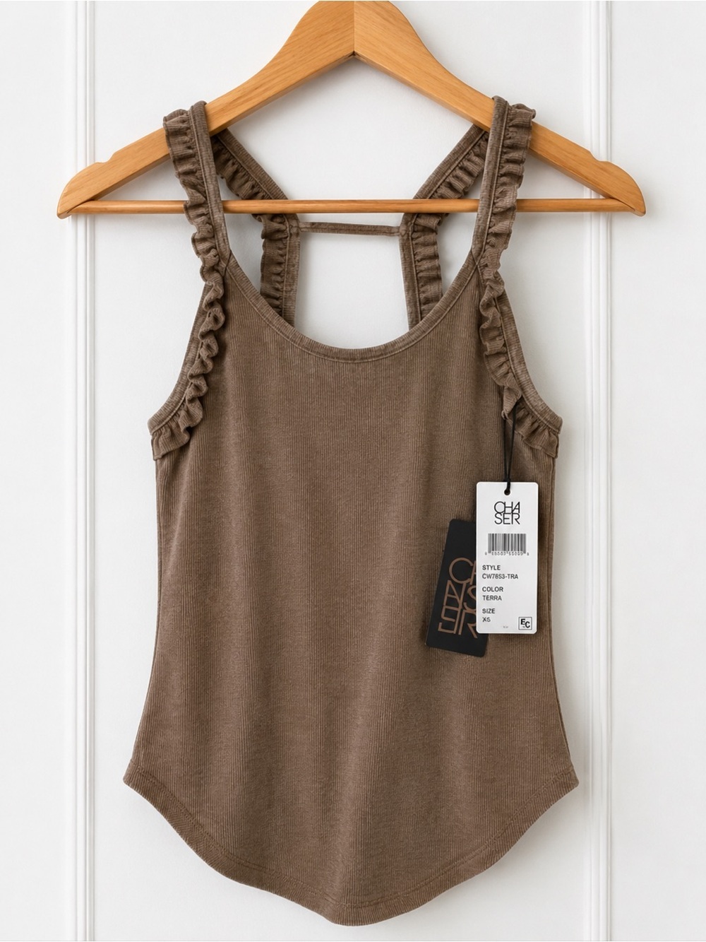 Chaser for Revolve Ribbed Ruffle Strap Racerback Tank Top Terra NWT XS